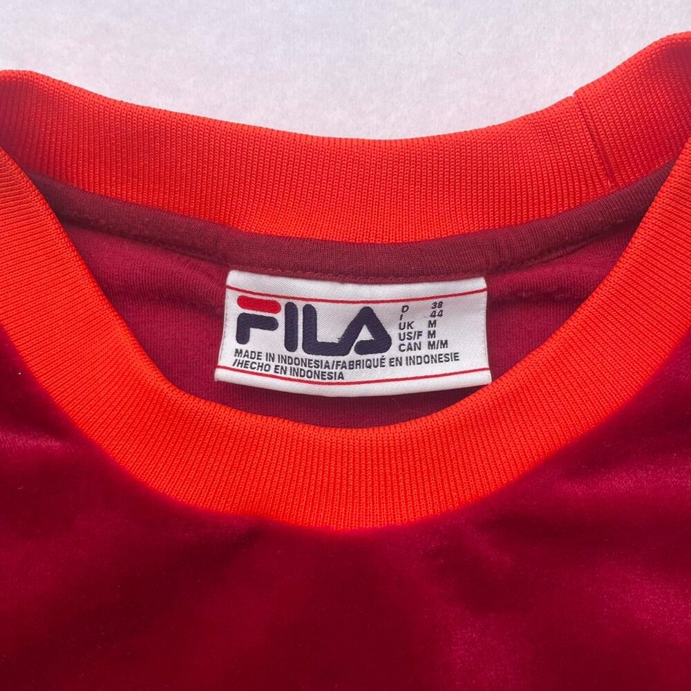 FILA Red Orange Fuzzy Velour Cropped Sweater Shirt Sz M Spring Athleisure Summer - Picture 3 of 5
